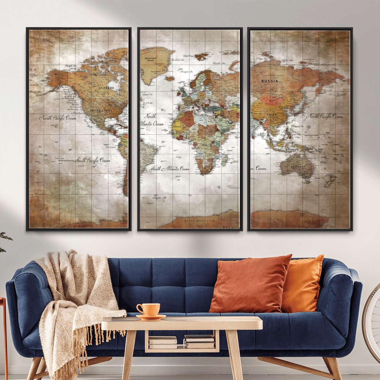 51643807-MGV-CV-36X24 - World Map Wall Art Canvas Print, Modern Decorative Framed Map Artwork Prints for Living Room, Office, Bedroom Wall Decor