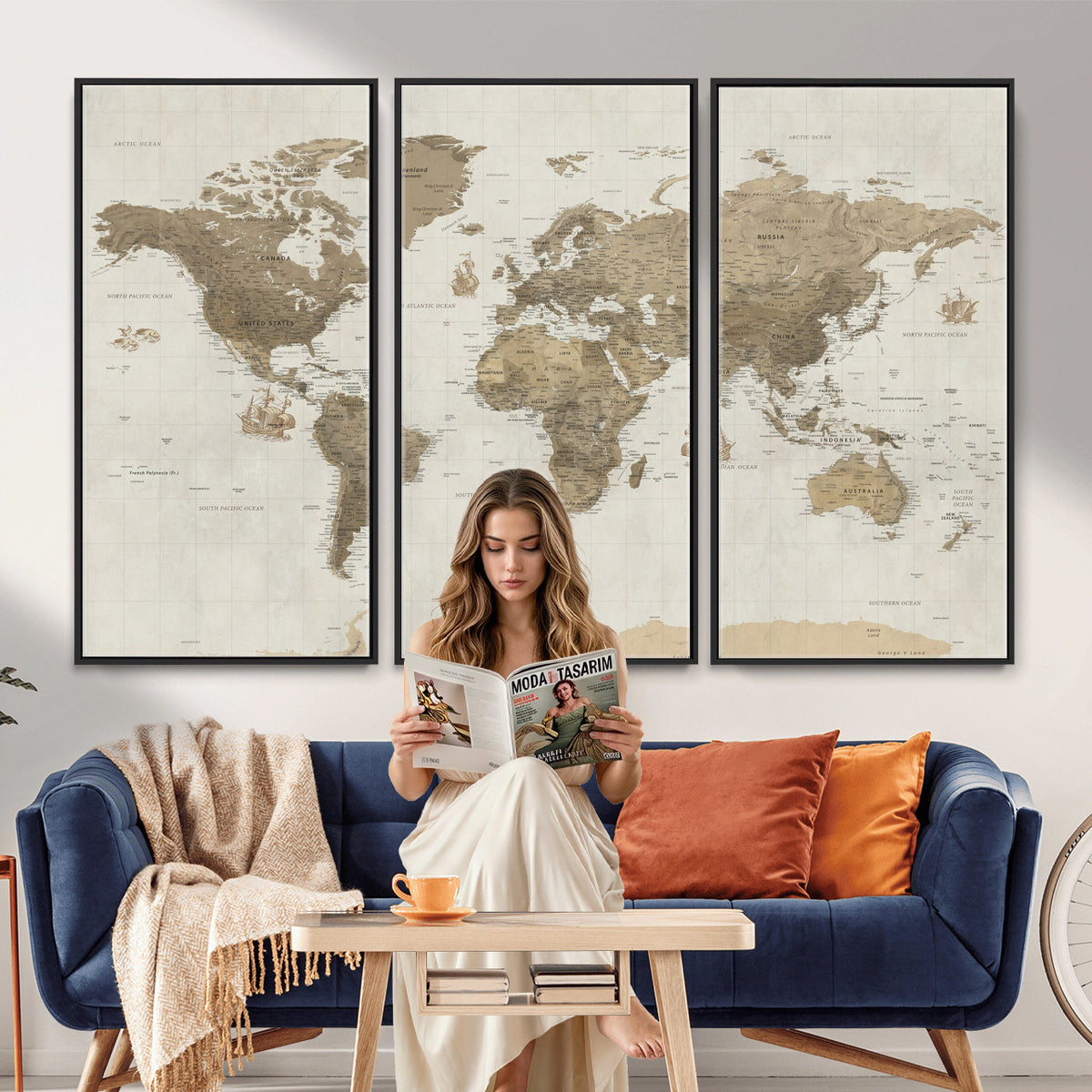 28283260-MGV-CV-36X24 - Detailed World Map Wall Art Canvas Print