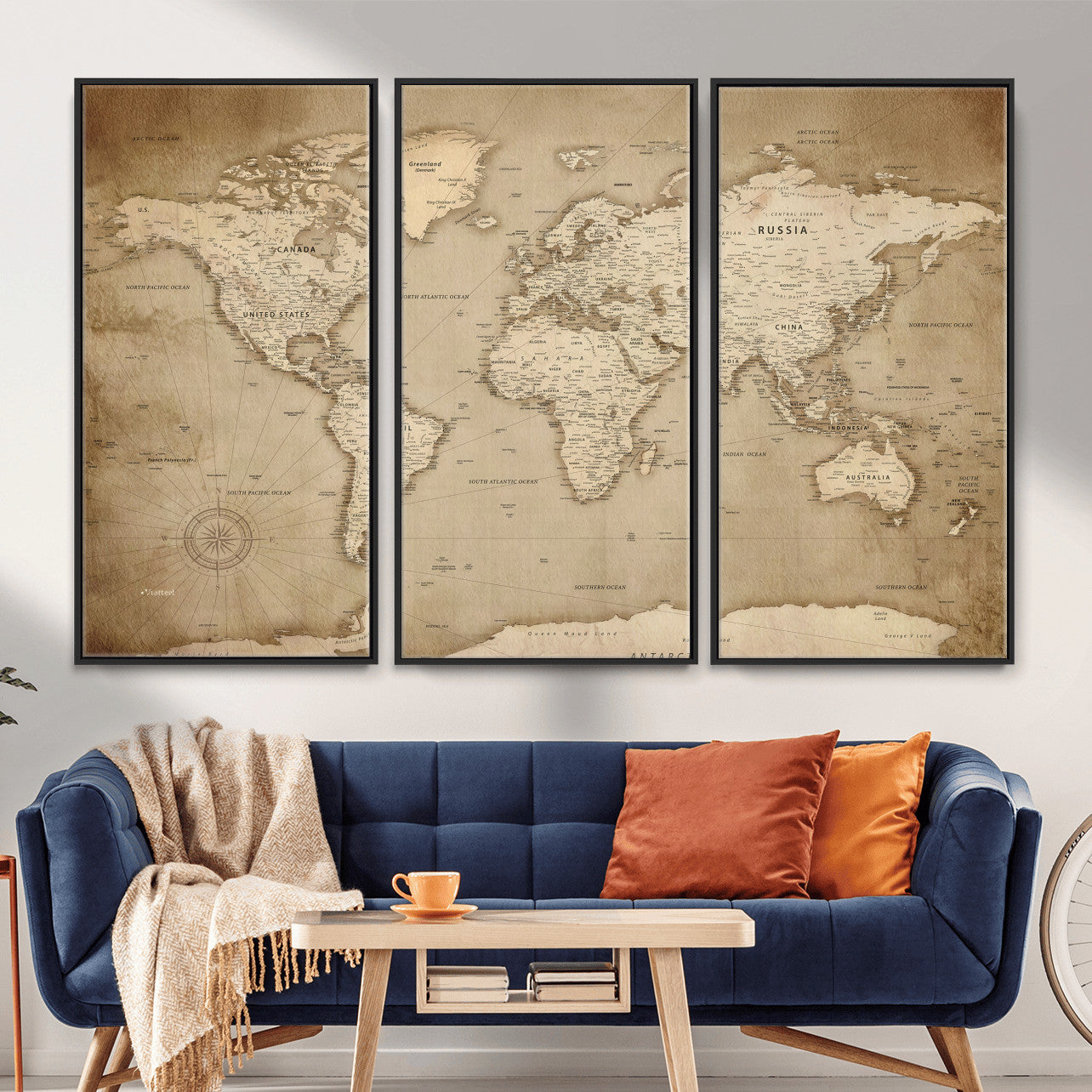 34795134-MGV-CV-36X24 - World Map Wall Art Canvas Print, Modern Decorative Framed Map Artwork Prints for Living Room, Office, Bedroom Wall Decor