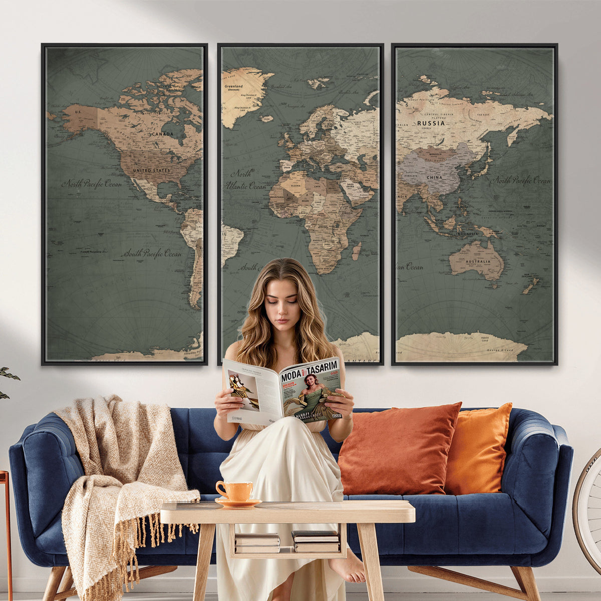 84619399-MGV-CV-36X24 - World Map Wall Art Canvas Print, Modern Decorative Framed Map Artwork Prints for Living Room, Office, Bedroom Wall Decor