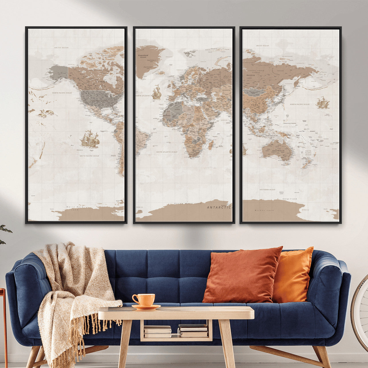 85057279-MGV-CV-36X24 - World Map Wall Art Canvas Print, Modern Decorative Framed Map Artwork Prints for Living Room, Office, Bedroom Wall Decor