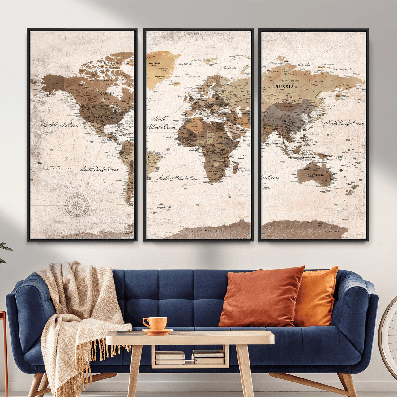 38923639-MGV-CV-36X24 - World Map Wall Art Canvas Print, Modern Decorative Framed Map Artwork Prints for Living Room, Office, Bedroom Wall Decor