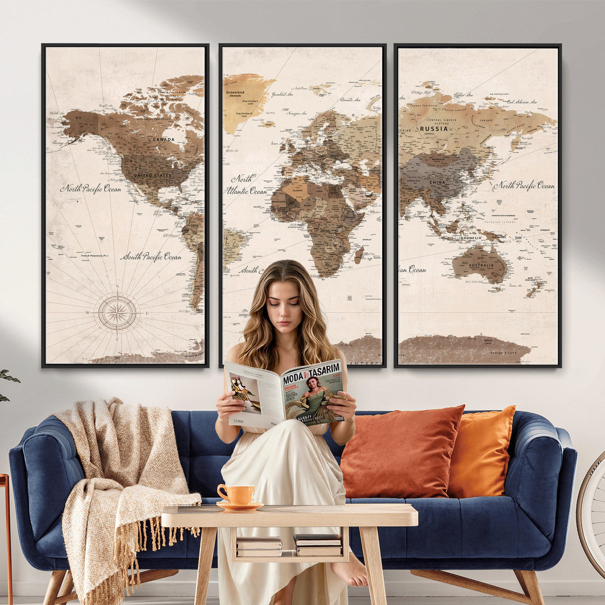 69860078-MGV-CV-36X24 - World Map Wall Art Canvas Print, Modern Decorative Framed Map Artwork Prints for Living Room, Office, Bedroom Wall Decor