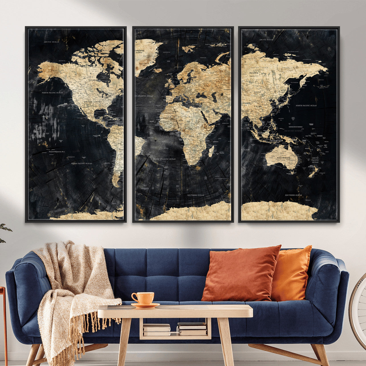45535041-MGV-CV-36X24 - World Map Wall Art Canvas Print, Modern Decorative Framed Map Artwork Prints for Living Room, Office, Bedroom Wall Decor