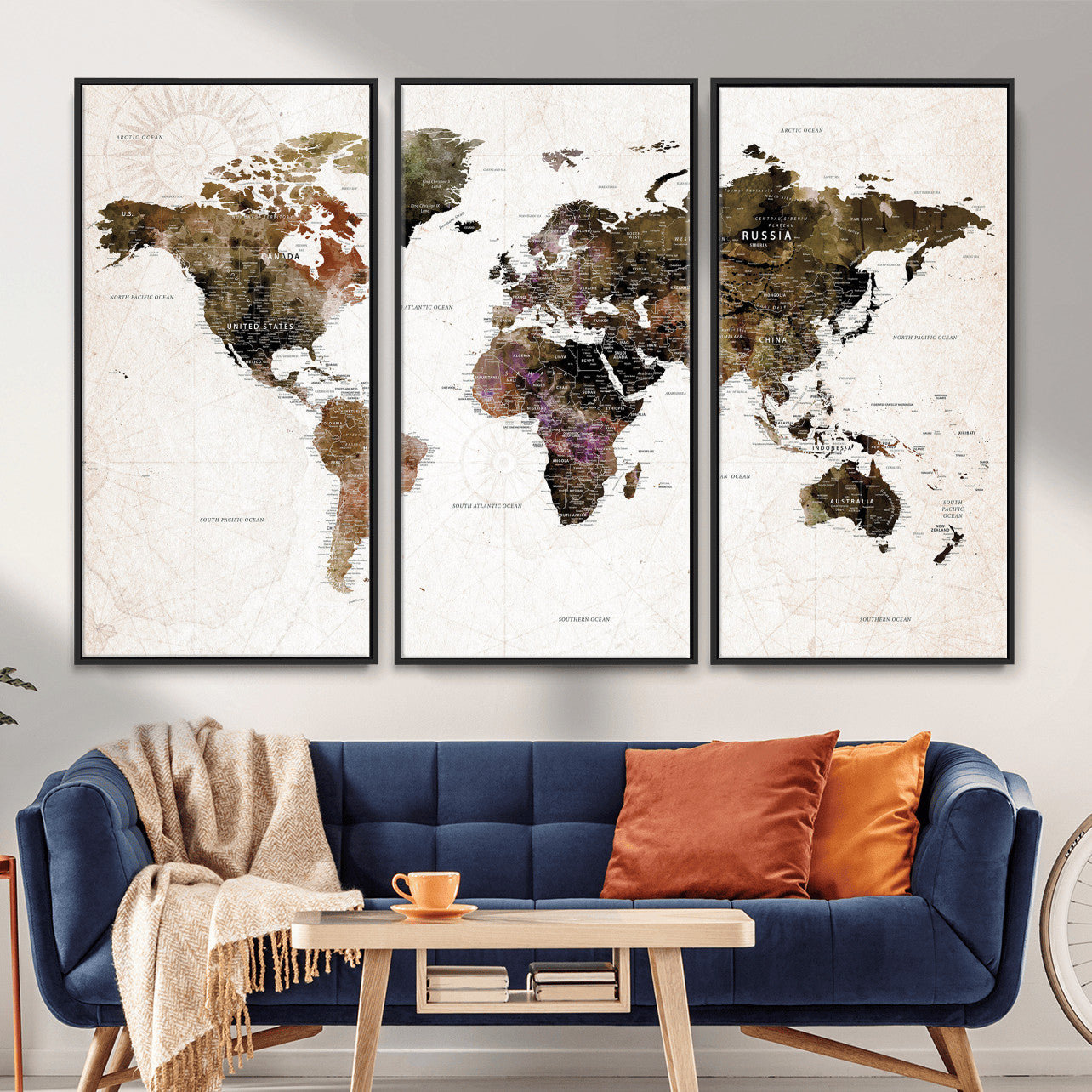 77651968-MGV-CV-36X24 - World Map Wall Art Canvas Print, Modern Decorative Framed Map Artwork Prints for Living Room, Office, Bedroom Wall Decor