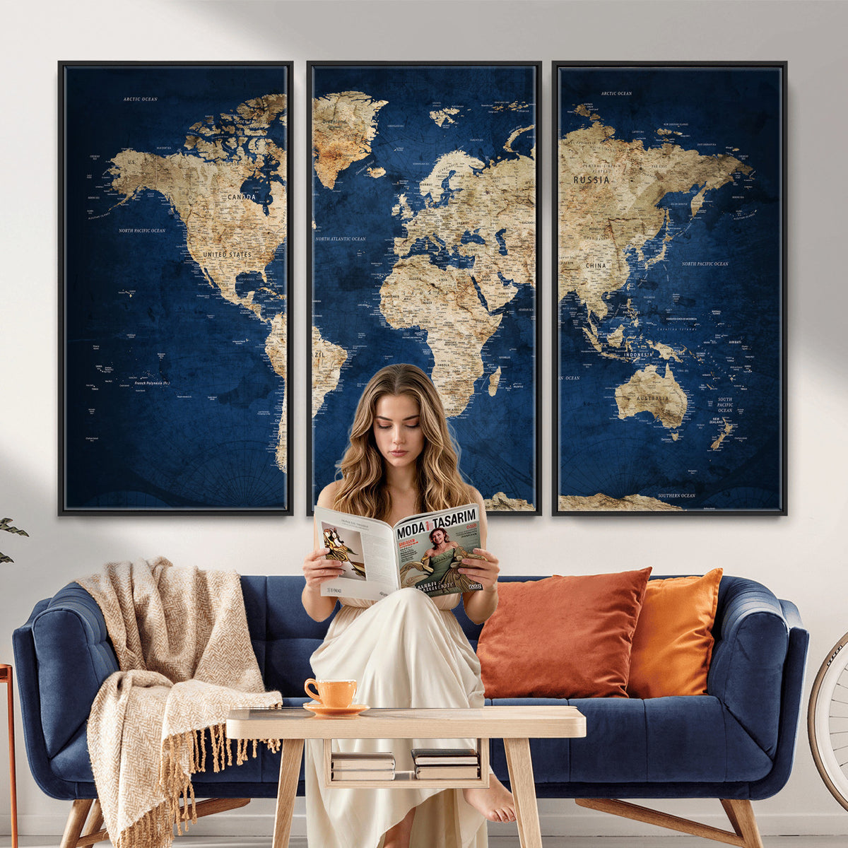 57503519-MGV-CV-36X24 - World Map Canvas Print – Framed Travel Map Wall Art for