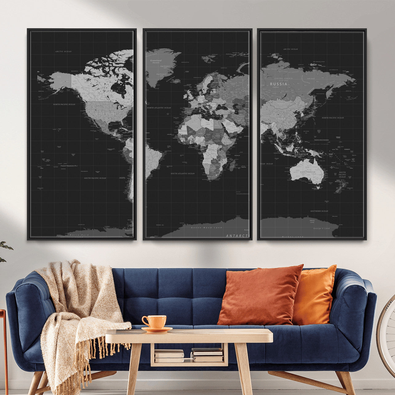 46160121-MGV-CV-36X24 - World Map Wall Art Canvas Print, Modern Decorative Framed Map Artwork Prints for Living Room, Office, Bedroom Wall Decor