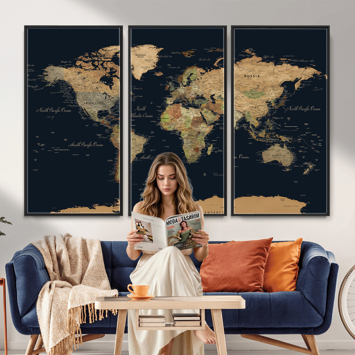 94449133-MGV-CV-36X24 - Vintage World Map Canvas on the Dark Background Wall Art