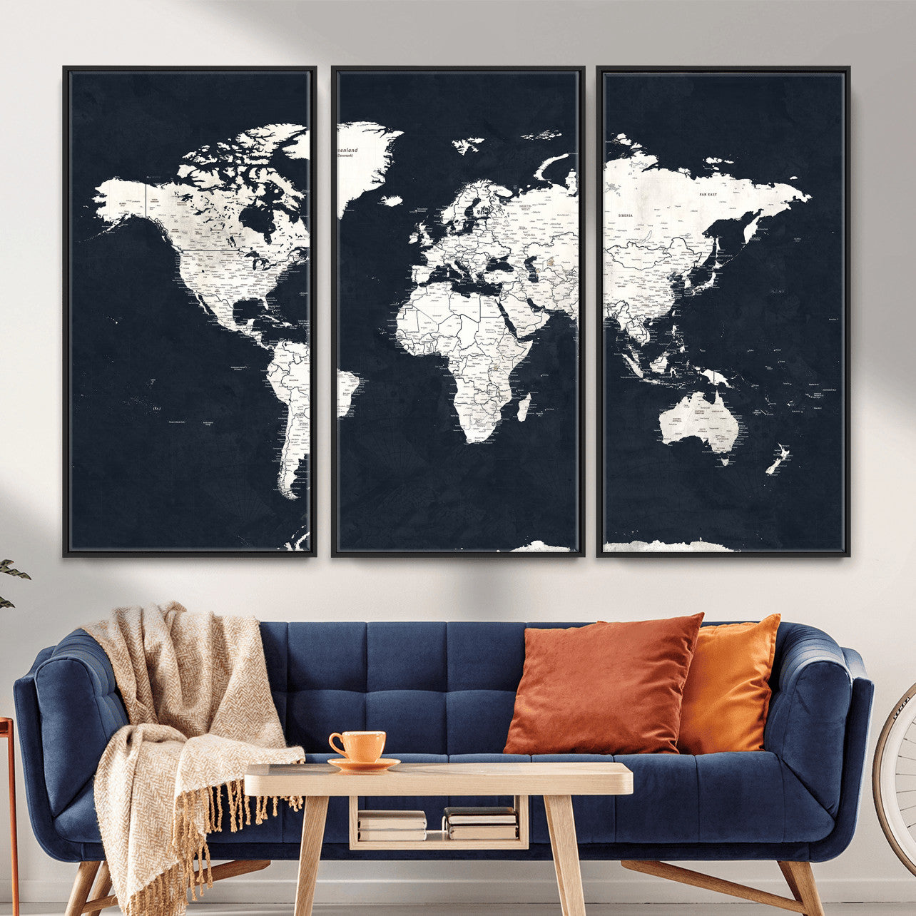 11963807-MGV-CV-36X24 - World Map Wall Art Canvas Print, Modern Decorative Framed Map Artwork Prints for Living Room, Office, Bedroom Wall Decor