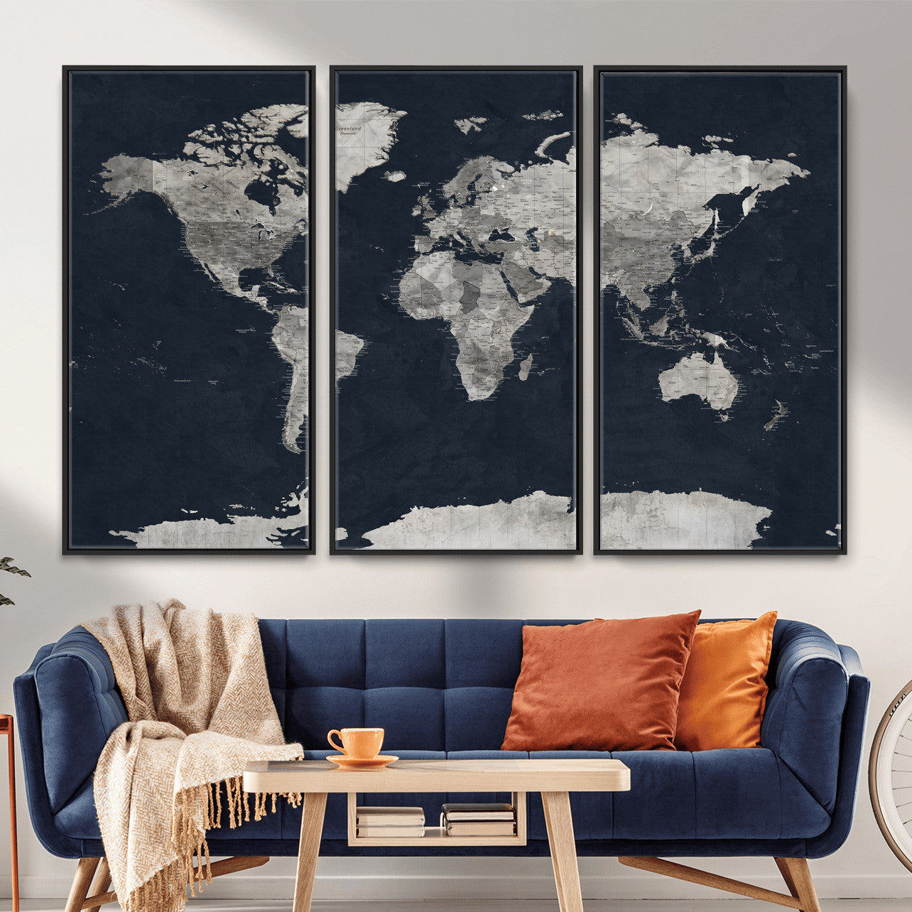 53886659-MGV-CV-36X24 - World Map Wall Art Canvas Print, Modern Decorative Framed Map Artwork Prints for Living Room, Office, Bedroom Wall Decor