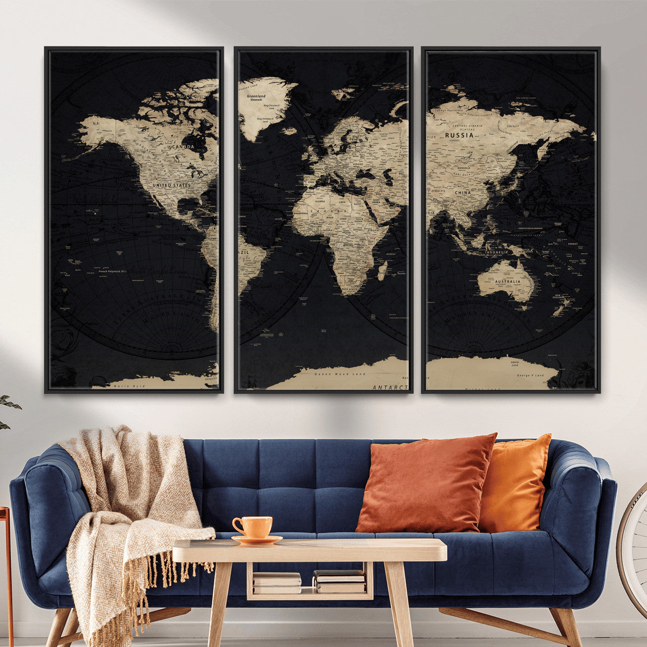 61835687-MGV-CV-36X24 - World Map Wall Art Canvas Print, Modern Decorative Framed Map Artwork Prints for Living Room, Office, Bedroom Wall Decor