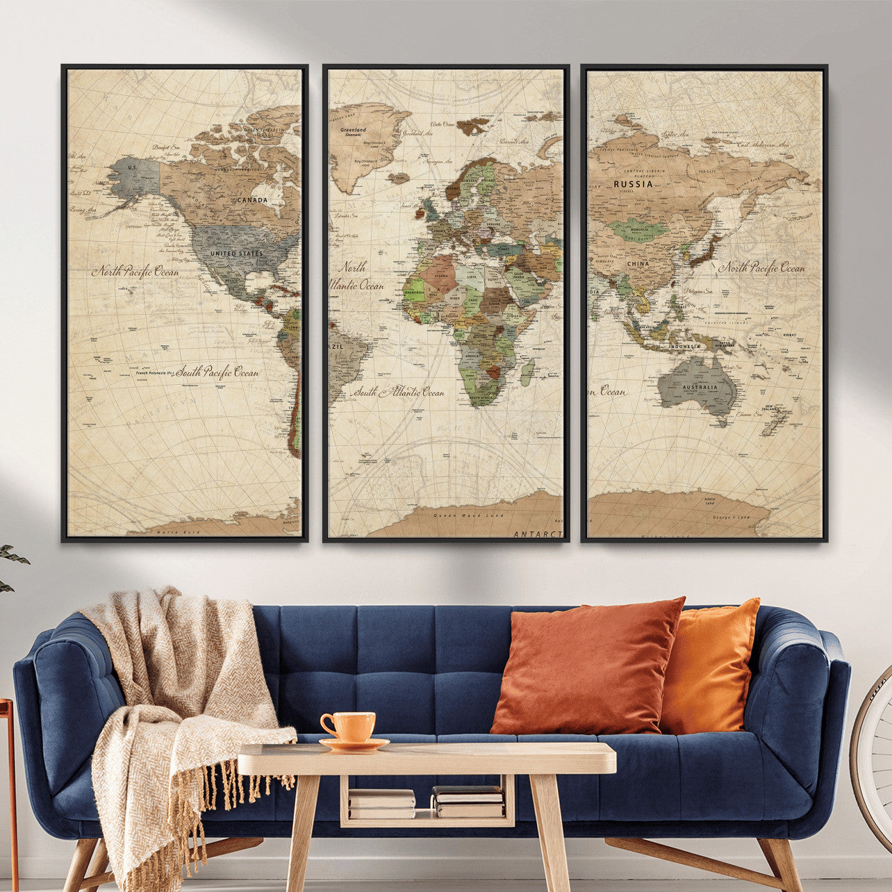 16856902-MGV-CV-36X24 - World Map Wall Art Canvas Print, Modern Decorative Framed Map Artwork Prints for Living Room, Office, Bedroom Wall Decor