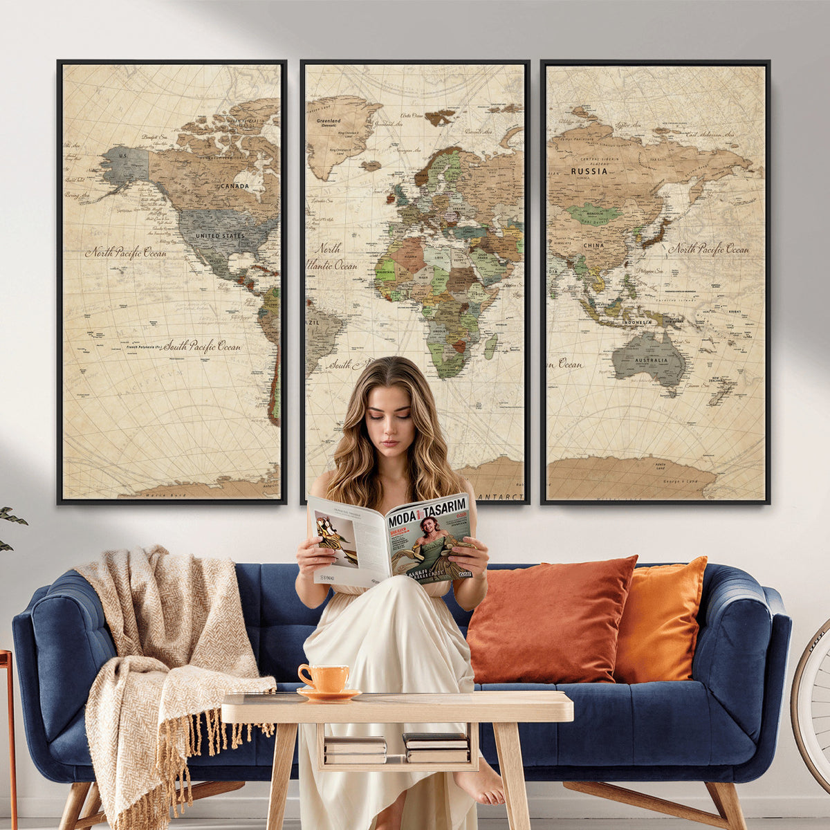 16856902-MGV-CV-36X24 - Vintage World Map Canvas Wall Art - Rustic Grunge Texture