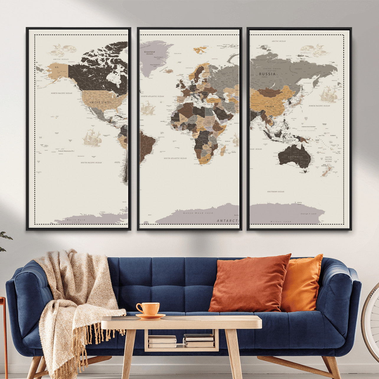 58777746-MGV-CV-36X24 - World Map Wall Art Canvas Print, Modern Decorative Framed Map Artwork Prints for Living Room, Office, Bedroom Wall Decor