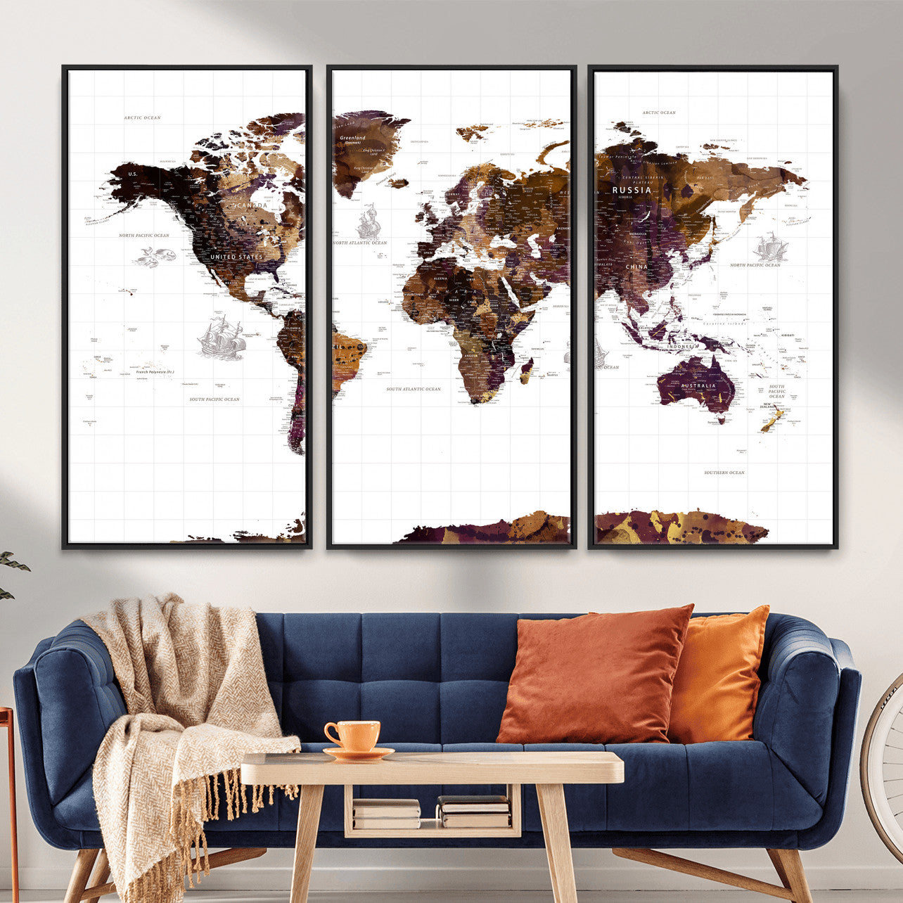 34792695-MGV-CV-36X24 - World Map Wall Art Canvas Print, Modern Decorative Framed Map Artwork Prints for Living Room, Office, Bedroom Wall Decor