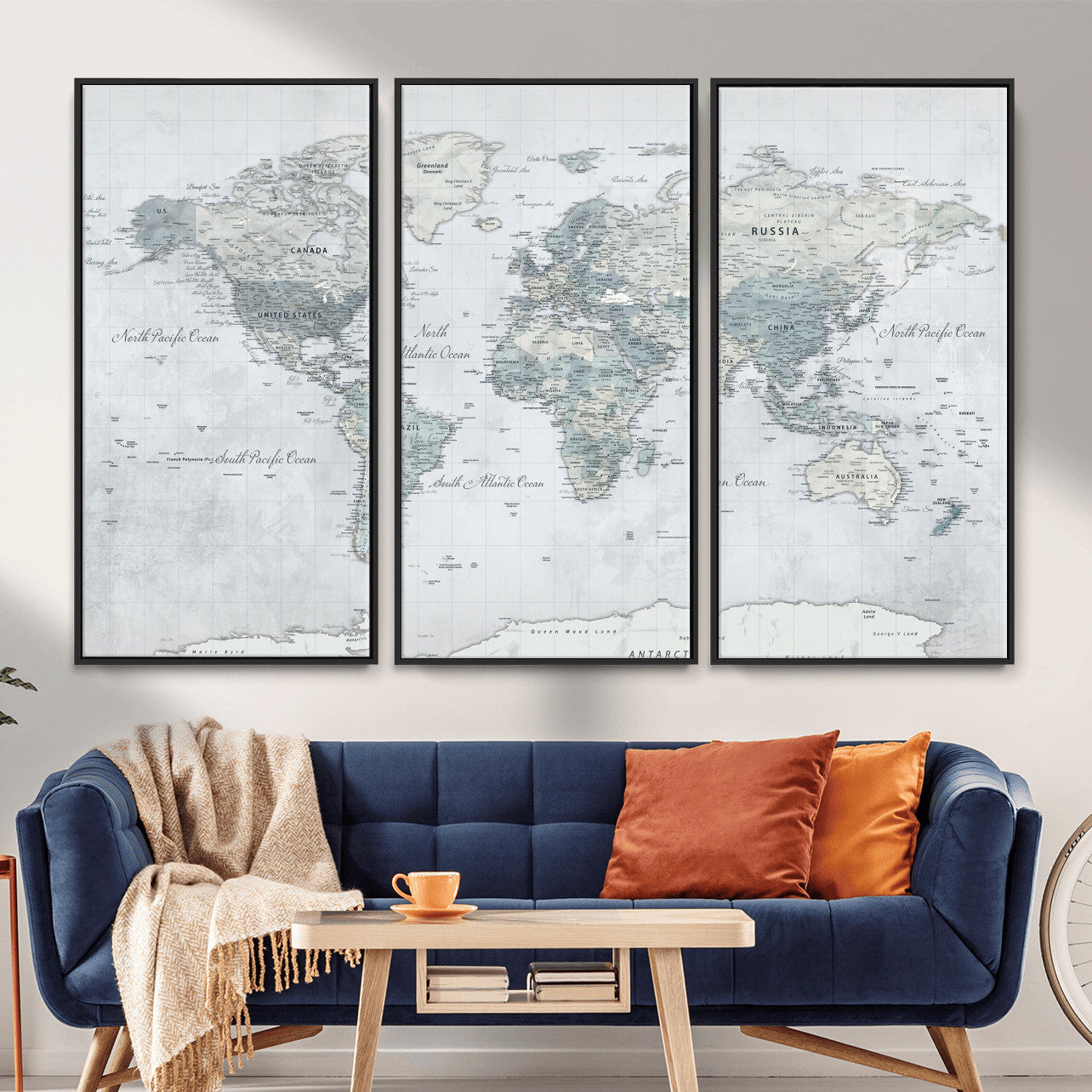 71091917-MGV-CV-36X24 - World Map Wall Art Canvas Print, Modern Decorative Framed Map Artwork Prints for Living Room, Office, Bedroom Wall Decor