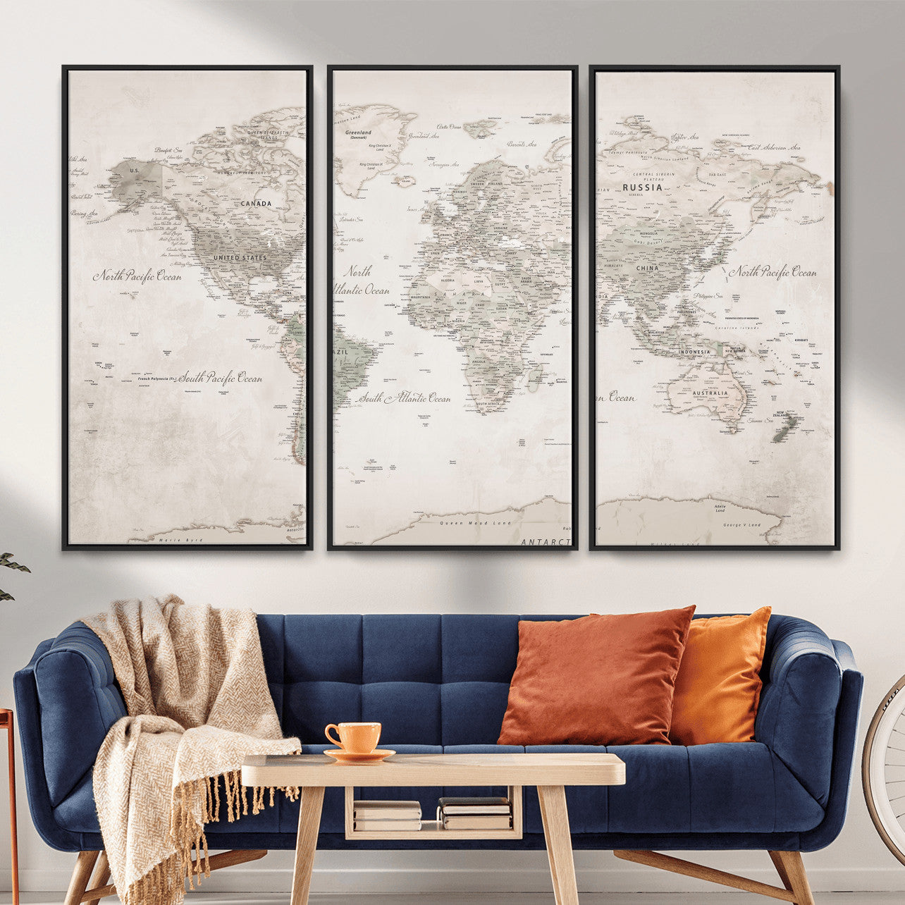 90355419-MGV-CV-36X24 - World Map Wall Art Canvas Print, Modern Decorative Framed Map Artwork Prints for Living Room, Office, Bedroom Wall Decor