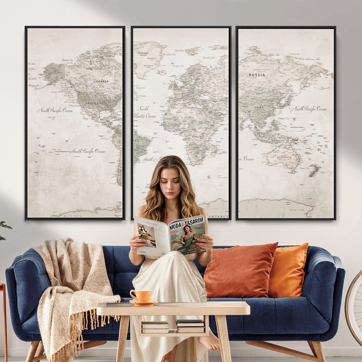 90355419-MGV-CV-36X24 - Antique Style World Map Canvas Print | Vintage Detailed World Map Art for Travel Lovers