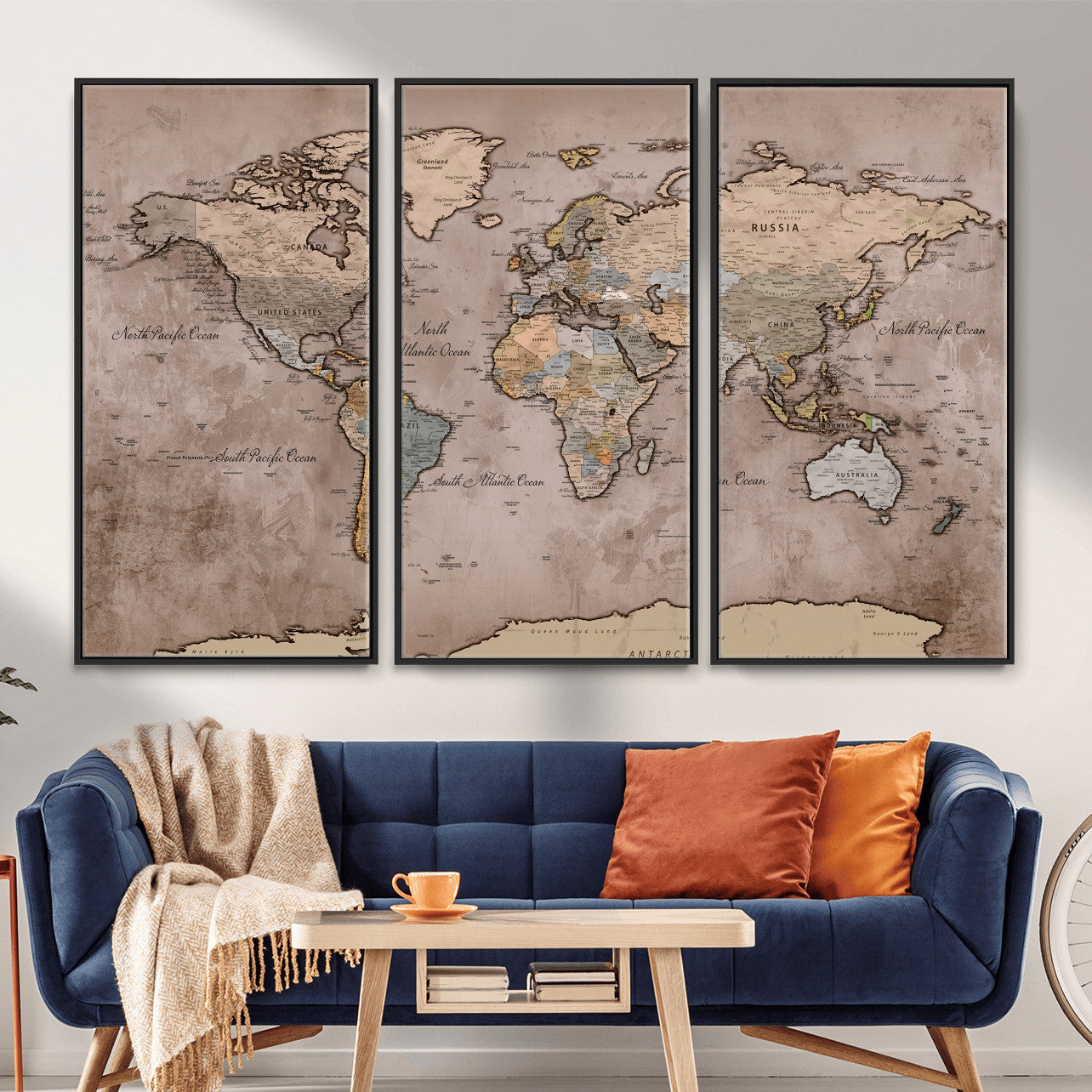 91471273-MGV-CV-36X24 - World Map Wall Art Canvas Print, Modern Decorative Framed Map Artwork Prints for Living Room, Office, Bedroom Wall Decor