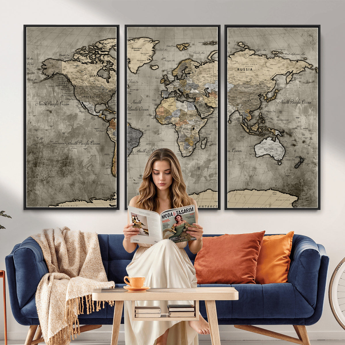 85218700-MGV-CV-36X24 - World Map Canvas Print, Detailed Map of the World Wall Art