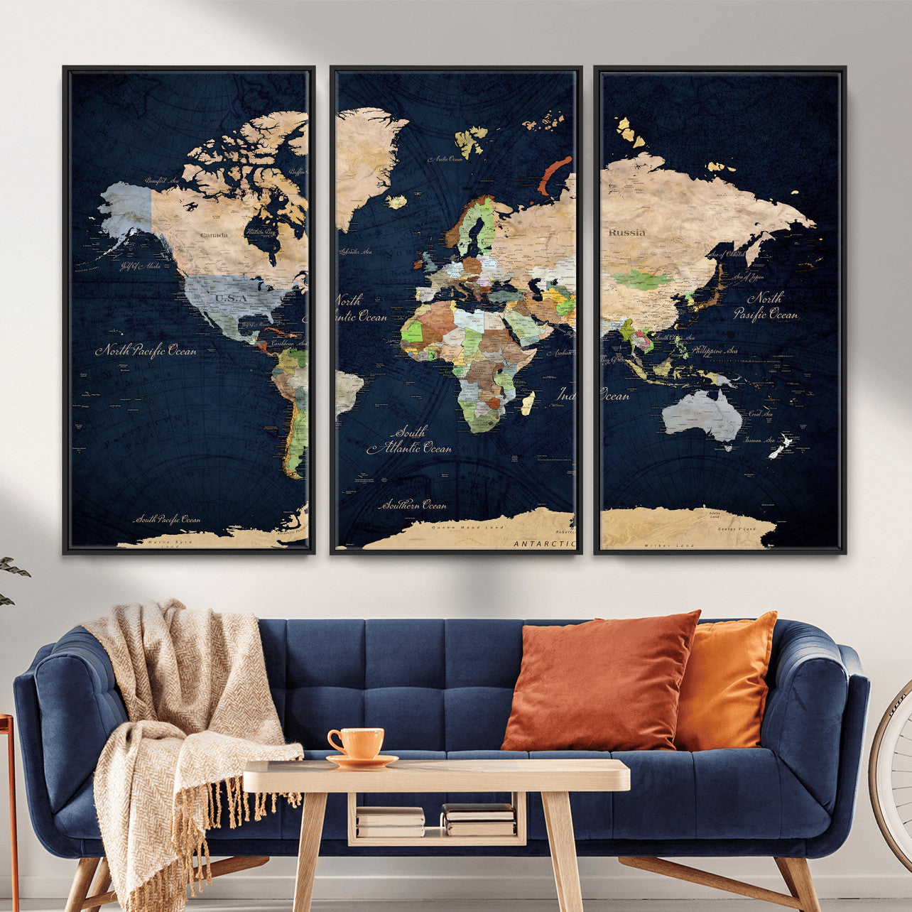 76603563-MGV-CV-36X24 - World Map Wall Art Canvas Print, Modern Decorative Framed Map Artwork Prints for Living Room, Office, Bedroom Wall Decor