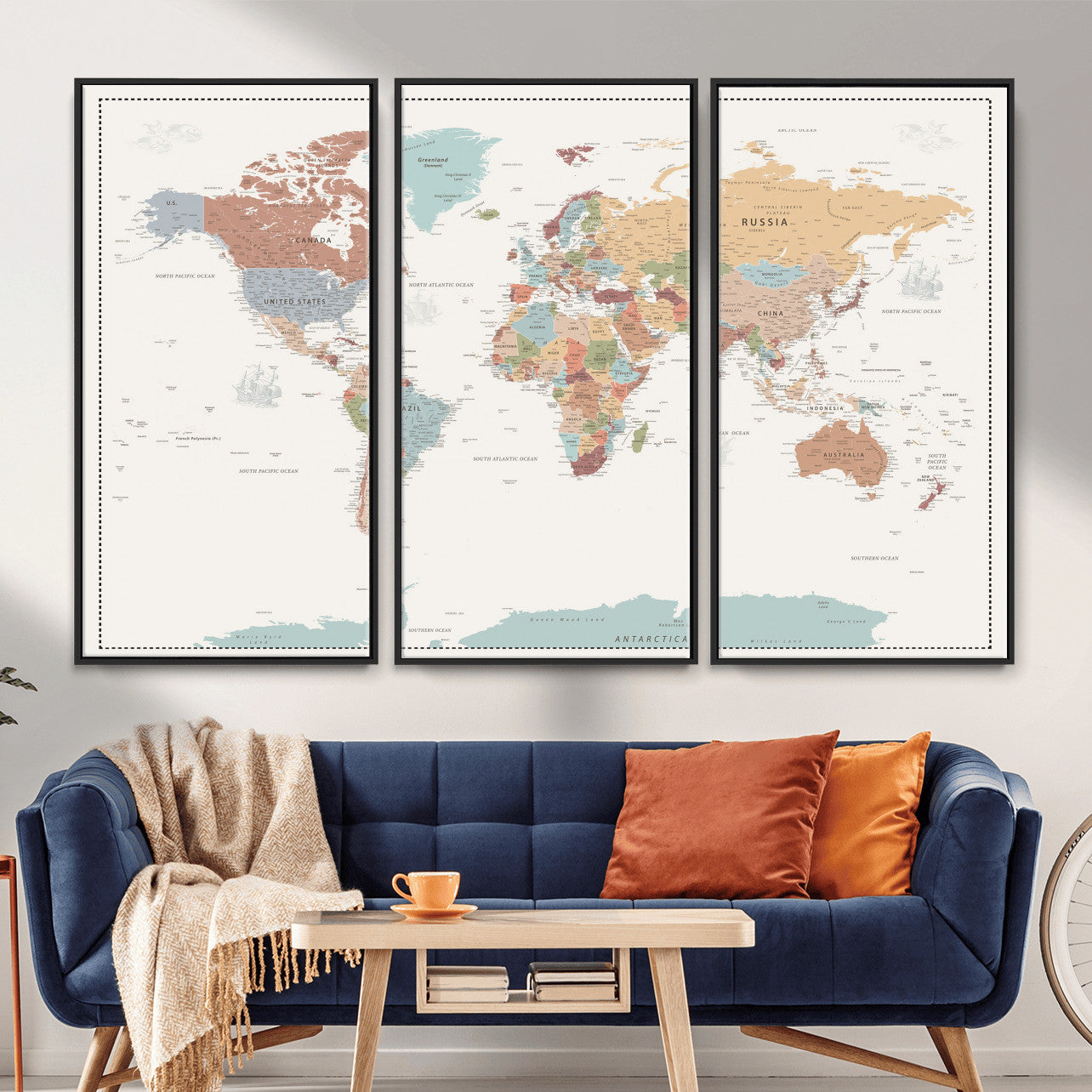 63447567-MGV-CV-36X24 - World Map Wall Art Canvas Print, Modern Decorative Framed Map Artwork Prints for Living Room, Office, Bedroom Wall Decor