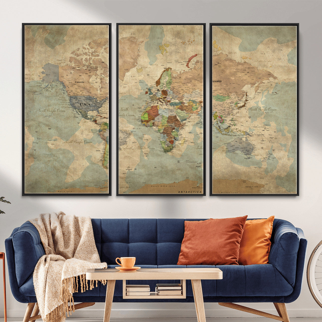 31492148-MGV-CV-36X24 - World Map Wall Art Canvas Print, Modern Decorative Framed Map Artwork Prints for Living Room, Office, Bedroom Wall Decor