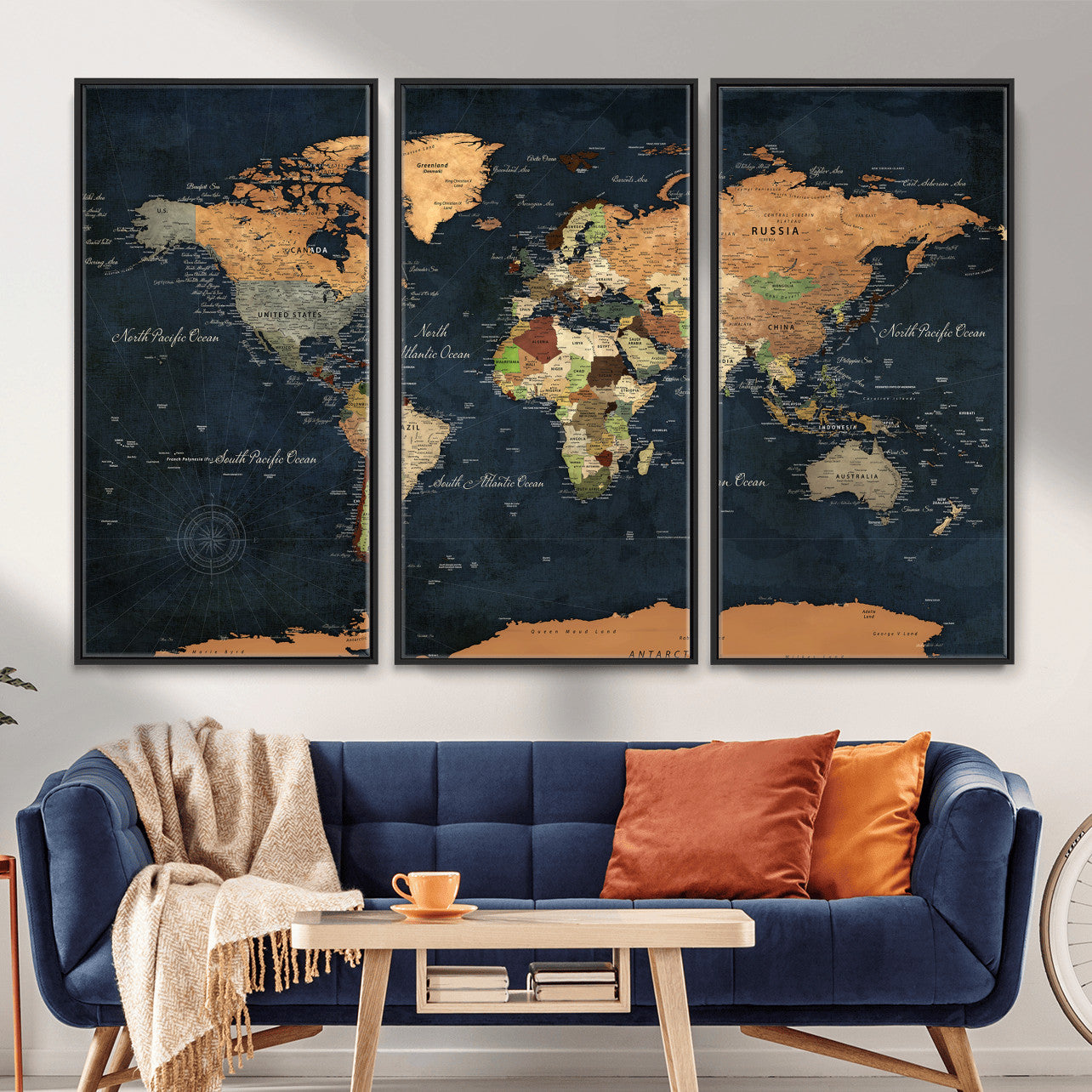 53717402-MGV-CV-36X24 - World Map Wall Art Canvas Print, Modern Decorative Framed Map Artwork Prints for Living Room, Office, Bedroom Wall Decor