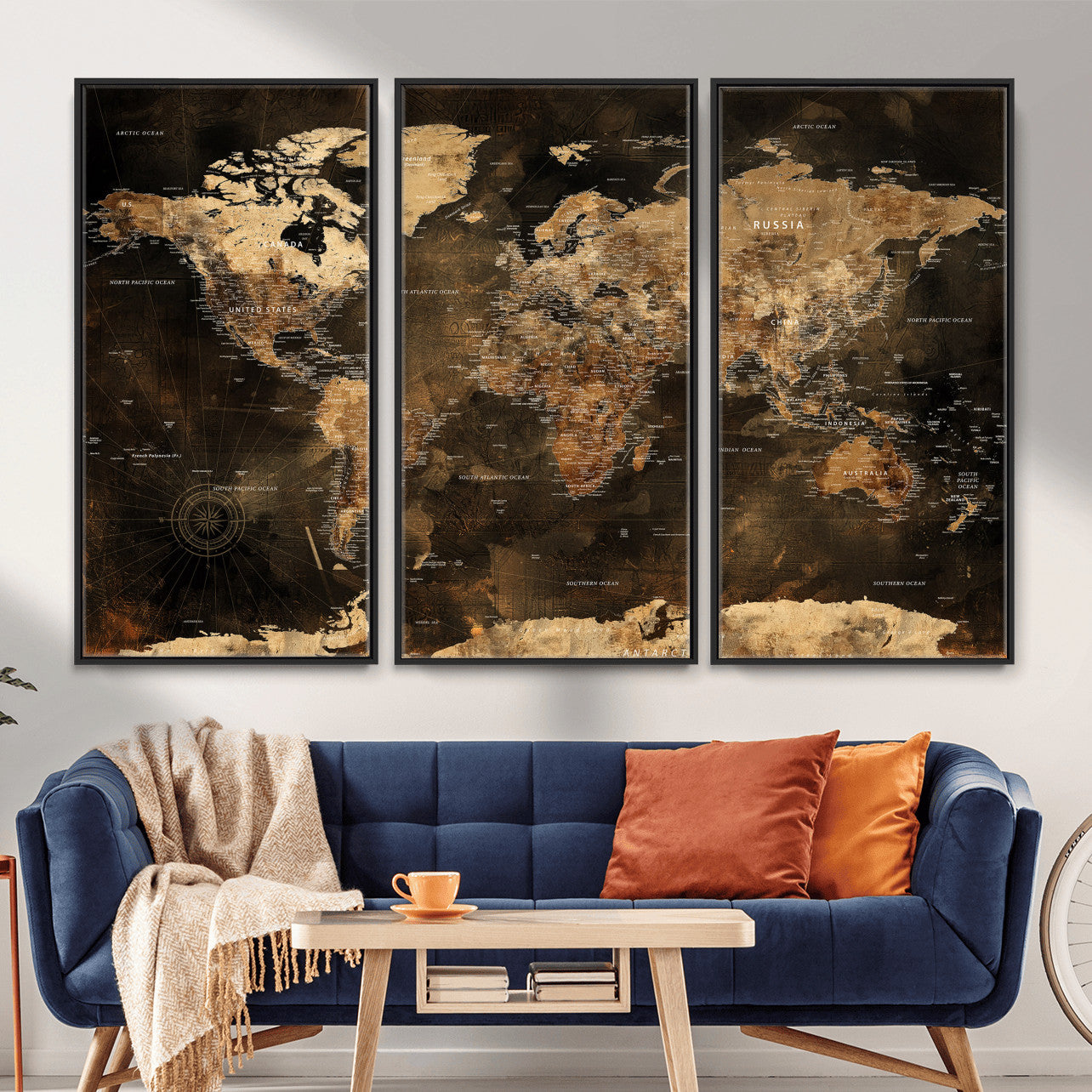 97742922-MGV-CV-36X24 - World Map Wall Art Canvas Print, Modern Decorative Framed Map Artwork Prints for Living Room, Office, Bedroom Wall Decor