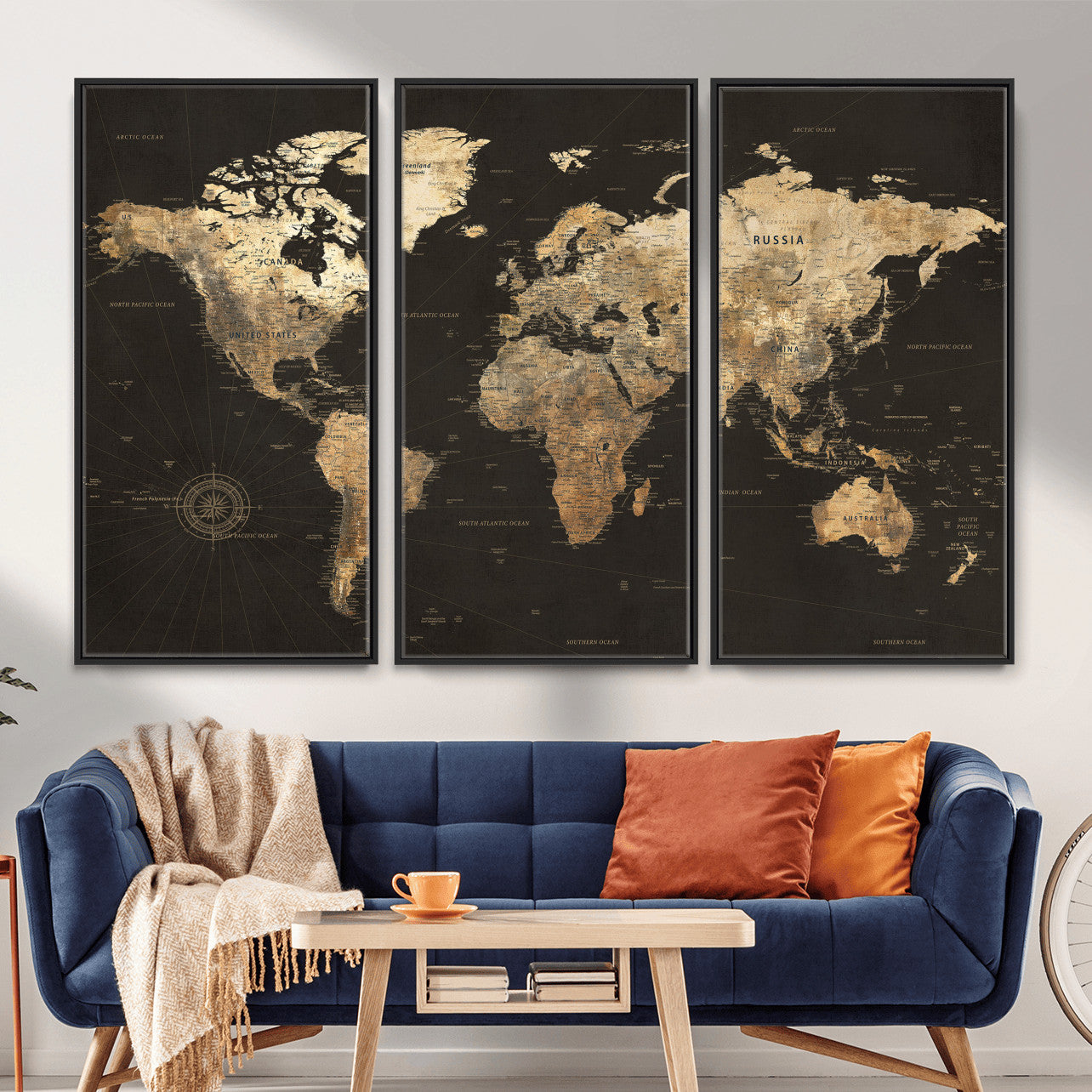 70985630-MGV-CV-36X24 - World Map Wall Art Canvas Print, Modern Decorative Framed Map Artwork Prints for Living Room, Office, Bedroom Wall Decor