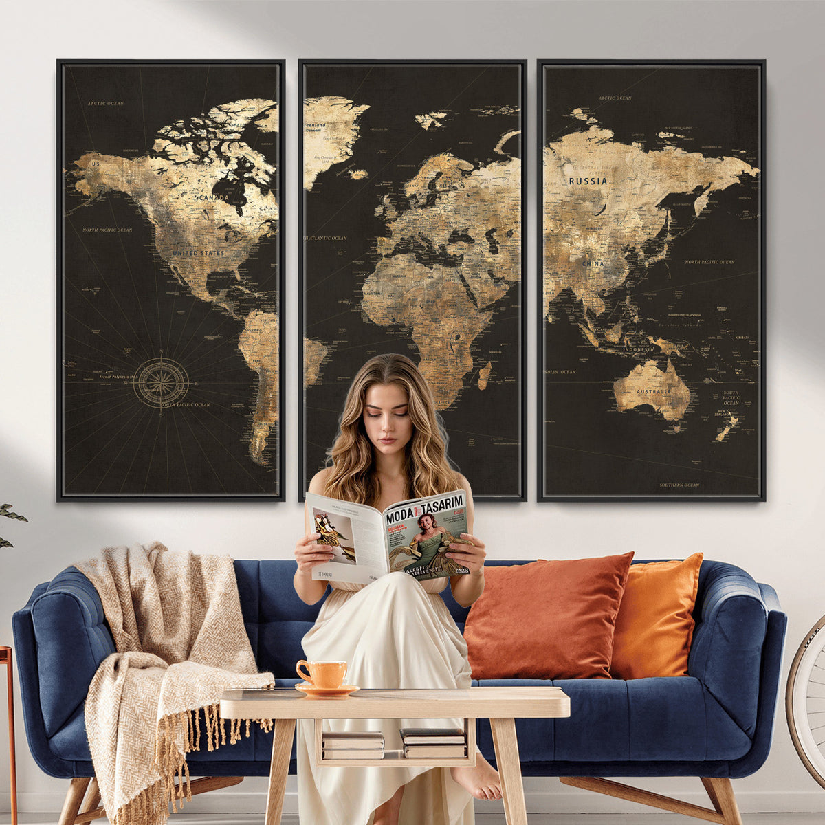 70985630-MGV-CV-36X24 - Framed World Map with Pin Canvas Print – Detailed World Map