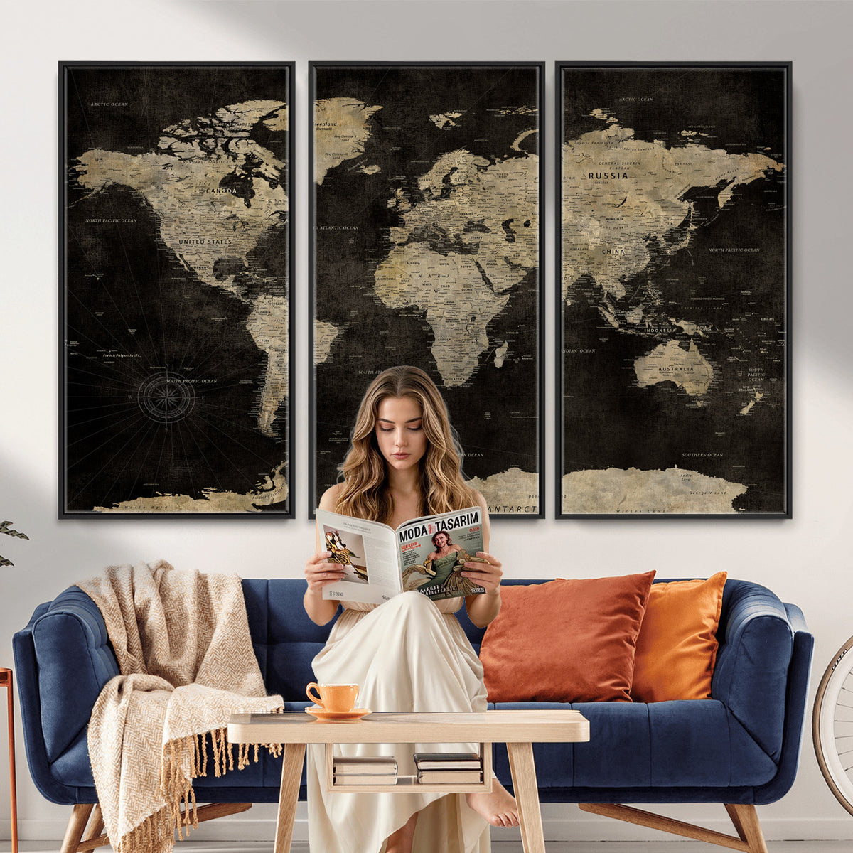 60653880-MGV-CV-36X24 - Push Pin World Map Canvas Wall Art Print, Interactive Travel