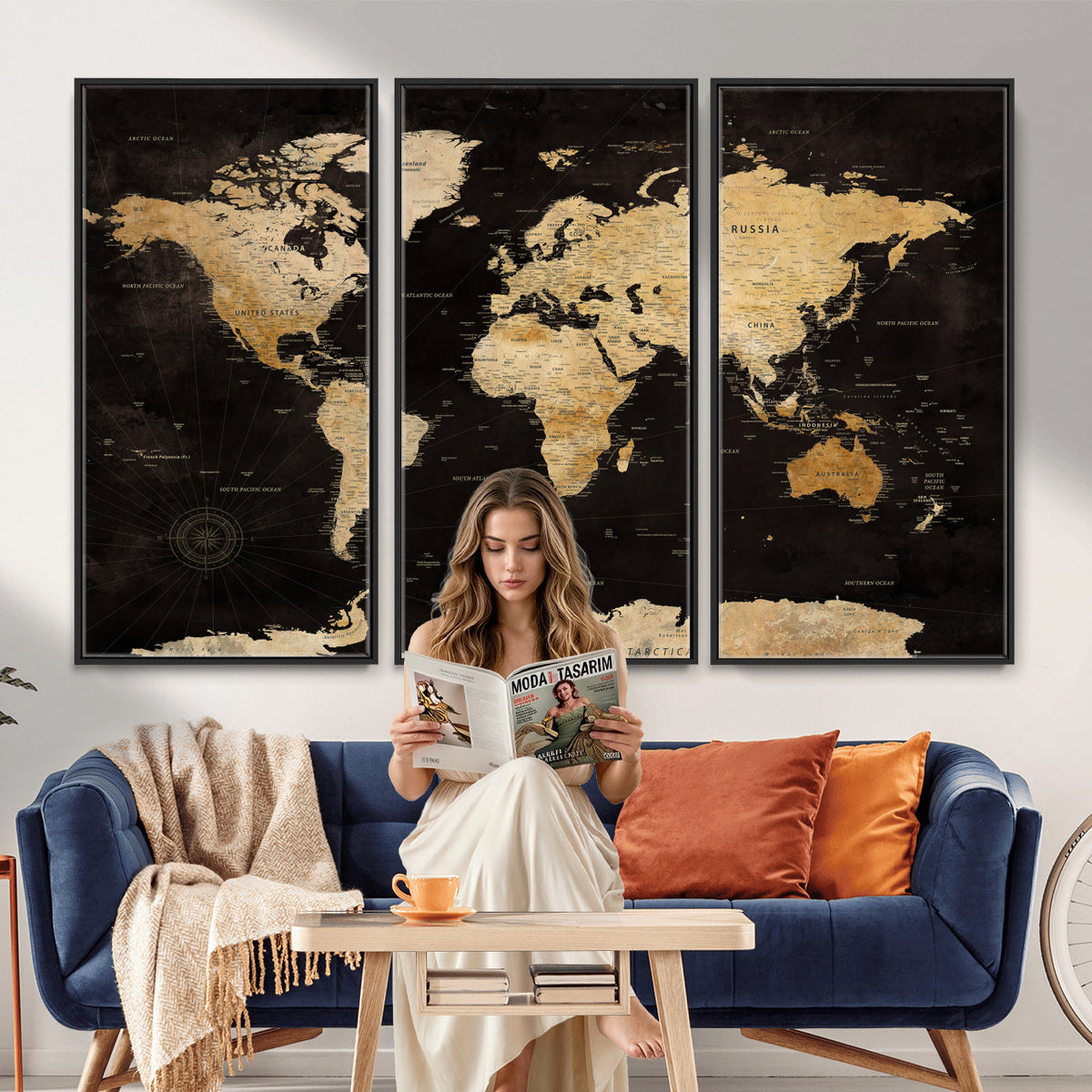 70468159-MGV-CV-36X24 - Extra Large World Map Canvas Print – Detailed Map Classic