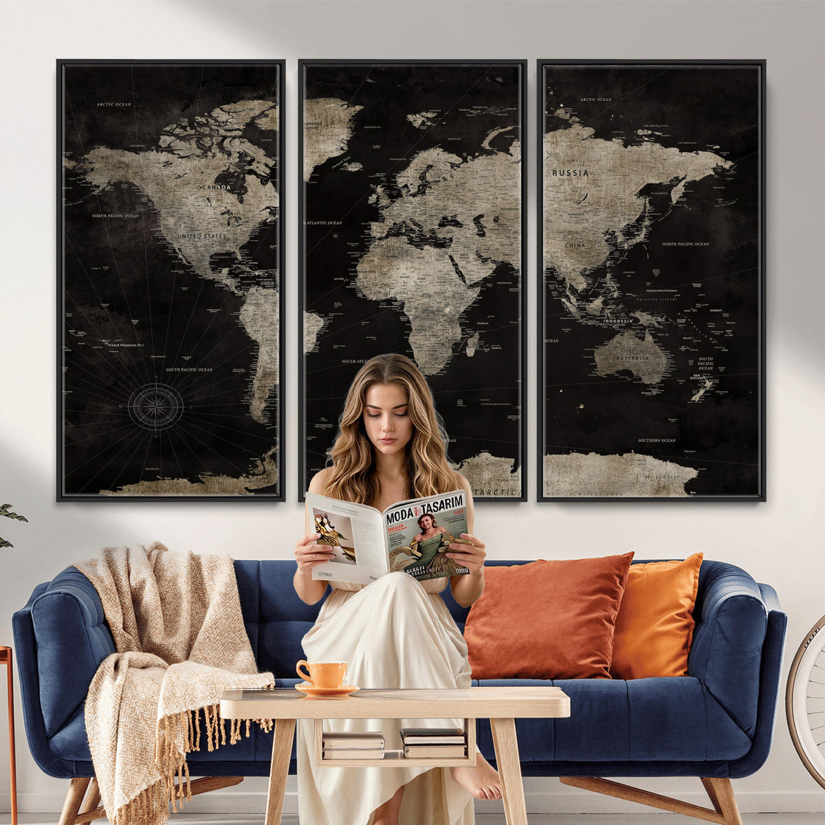 56225956-MGV-CV-36X24 - Detailed World Map Wall Art Print - Large Framed World Map