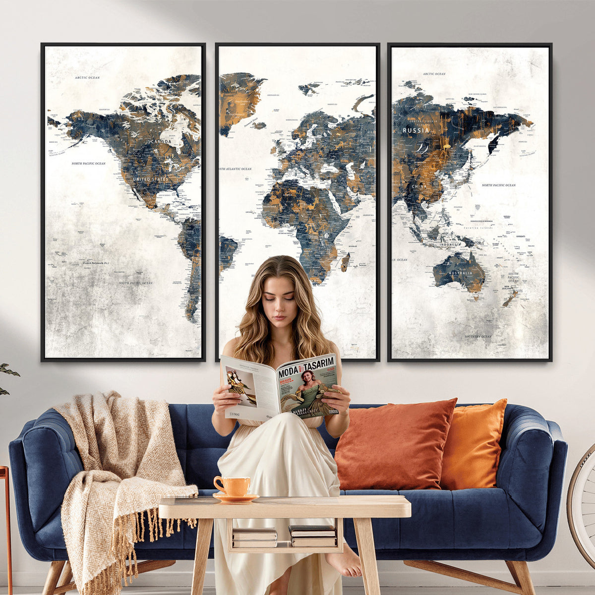 52451147-MGV-CV-36X24 - World Map Wall Art Canvas Print for Office Wall Decor