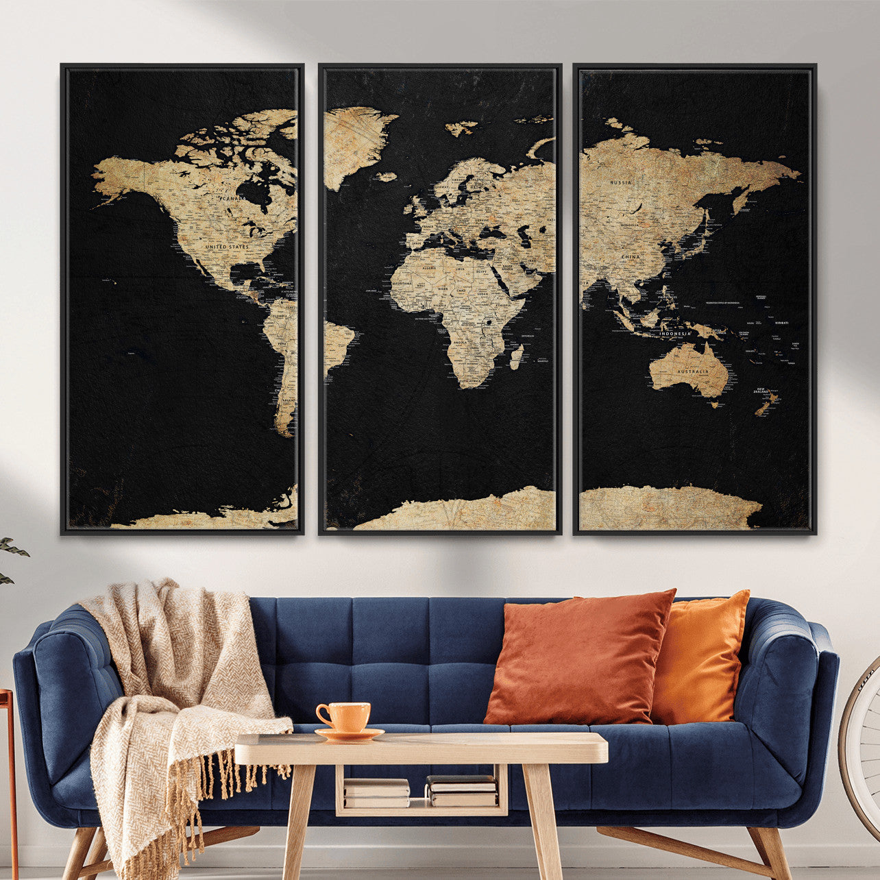 71518849-MGV-CV-36X24 - World Map Wall Art Canvas Print, Modern Decorative Framed Map Artwork Prints for Living Room, Office, Bedroom Wall Decor