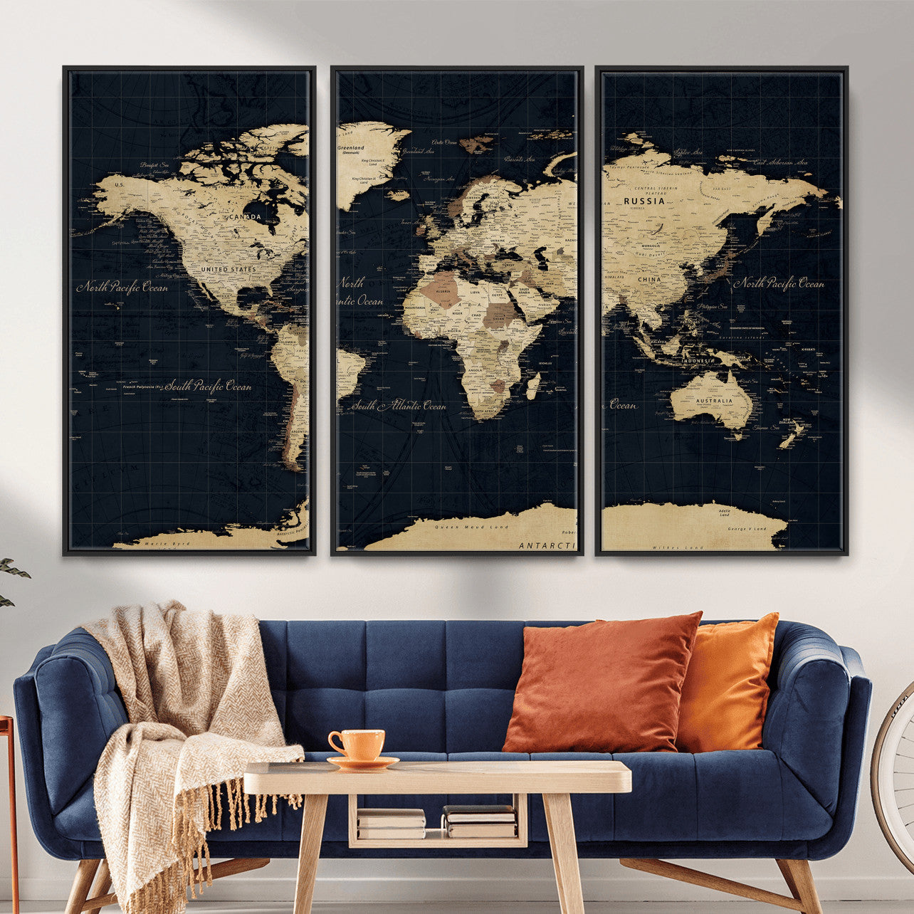 45063434-MGV-CV-36X24 - World Map Wall Art Canvas Print, Modern Decorative Framed Map Artwork Prints for Living Room, Office, Bedroom Wall Decor