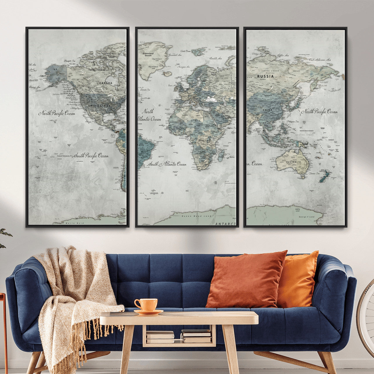 91132939-MGV-CV-36X24 - World Map Wall Art Canvas Print, Modern Decorative Framed Map Artwork Prints for Living Room, Office, Bedroom Wall Decor