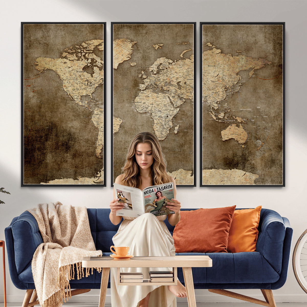 35847542-MGV-CV-36X24 - Dark Vintage World Map Canvas Wall Art Print, Antique Map