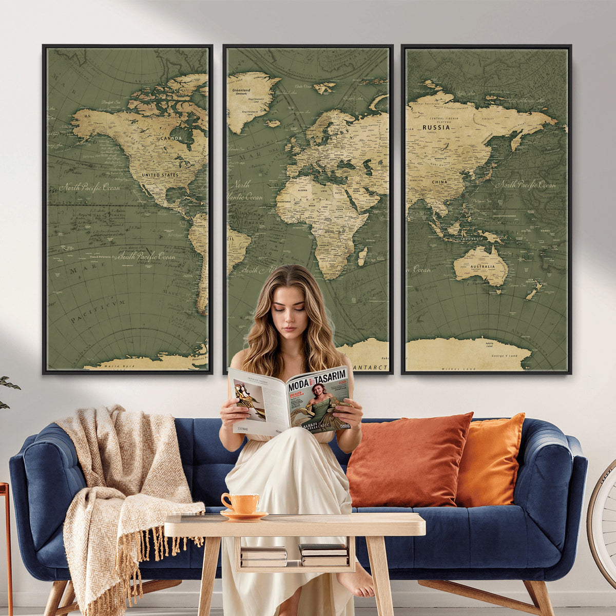 75846040-MGV-CV-36X24 - Large World Map Canvas Wall Art Print for Study Room Decor -