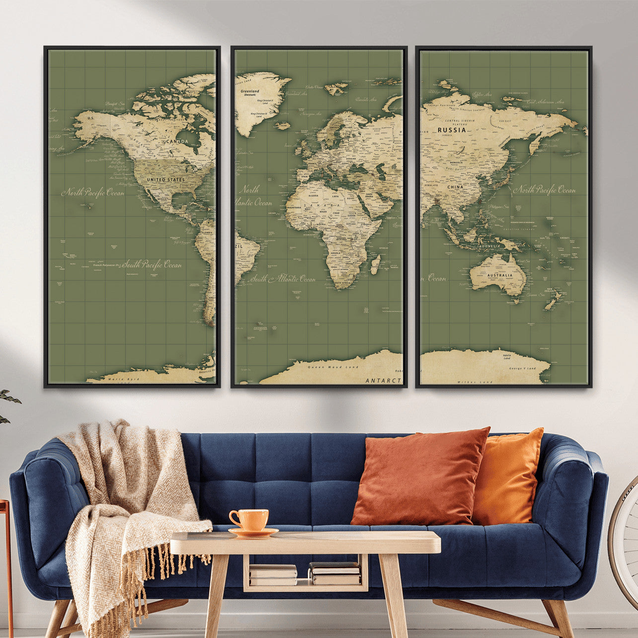13750241-MGV-CV-36X24 - World Map Wall Art Canvas Print, Modern Decorative Framed Map Artwork Prints for Living Room, Office, Bedroom Wall Decor