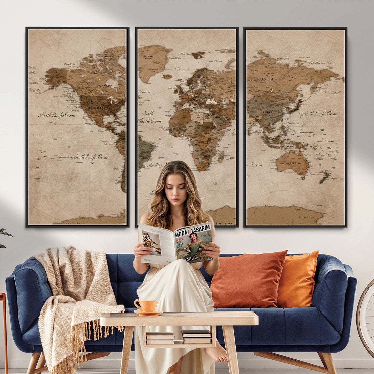 40064188-MGV-CV-36X24 - World Map Wall Art Canvas Print, Modern Decorative Framed Map Artwork Prints for Living Room, Office, Bedroom Wall Decor