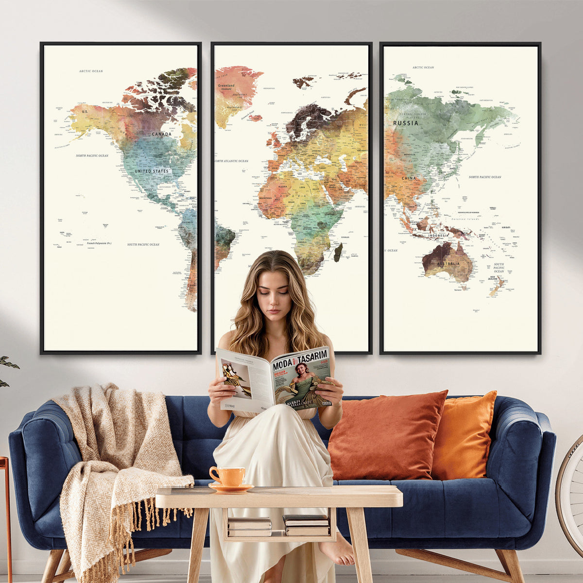 64206059-MGV-CV-36X24 - Framed World Map Wall Art Canvas Print for Living Room and Study Room