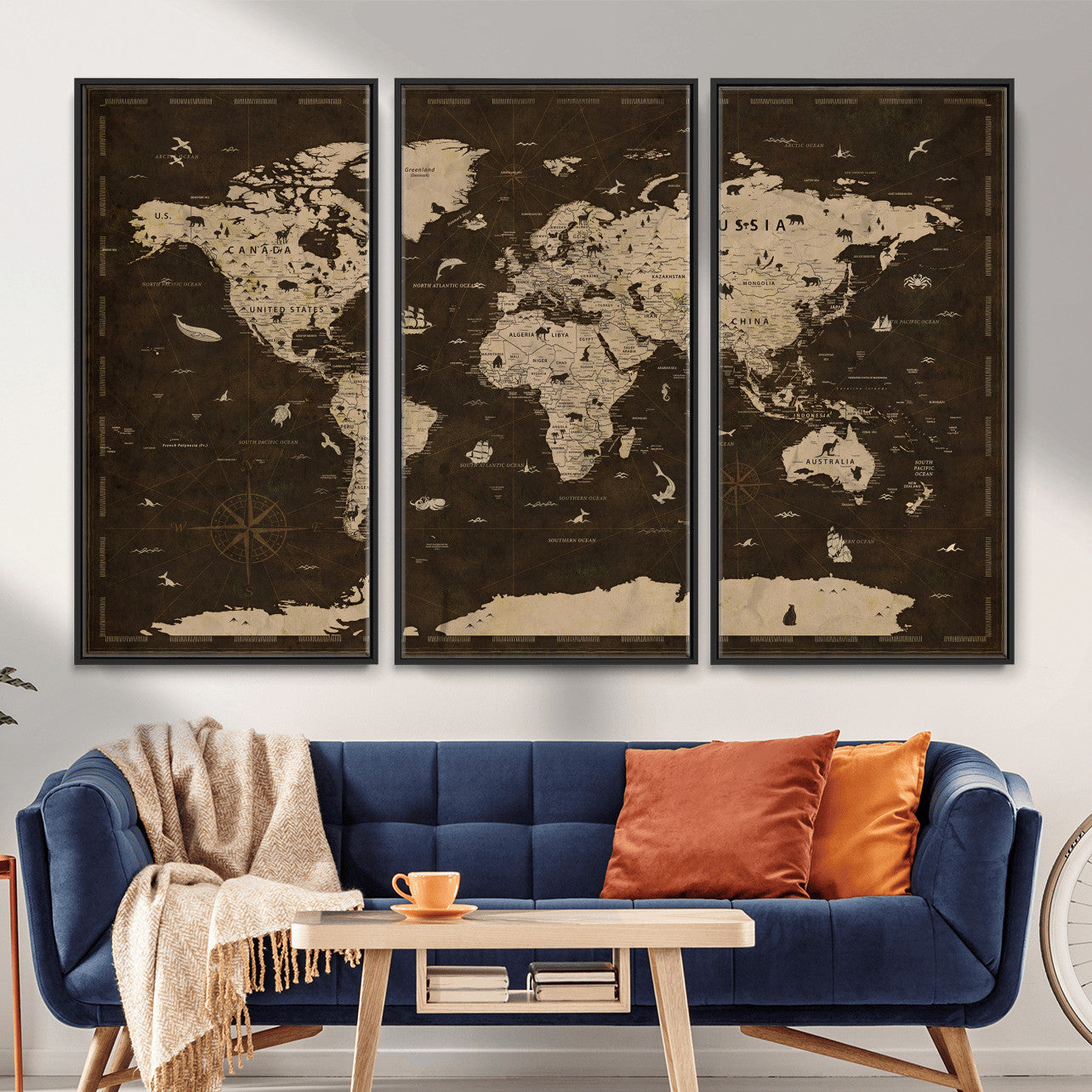 44276398-MGV-CV-36X24 - World Map Wall Art Canvas Print, Modern Decorative Framed Map Artwork Prints for Living Room, Office, Bedroom Wall Decor