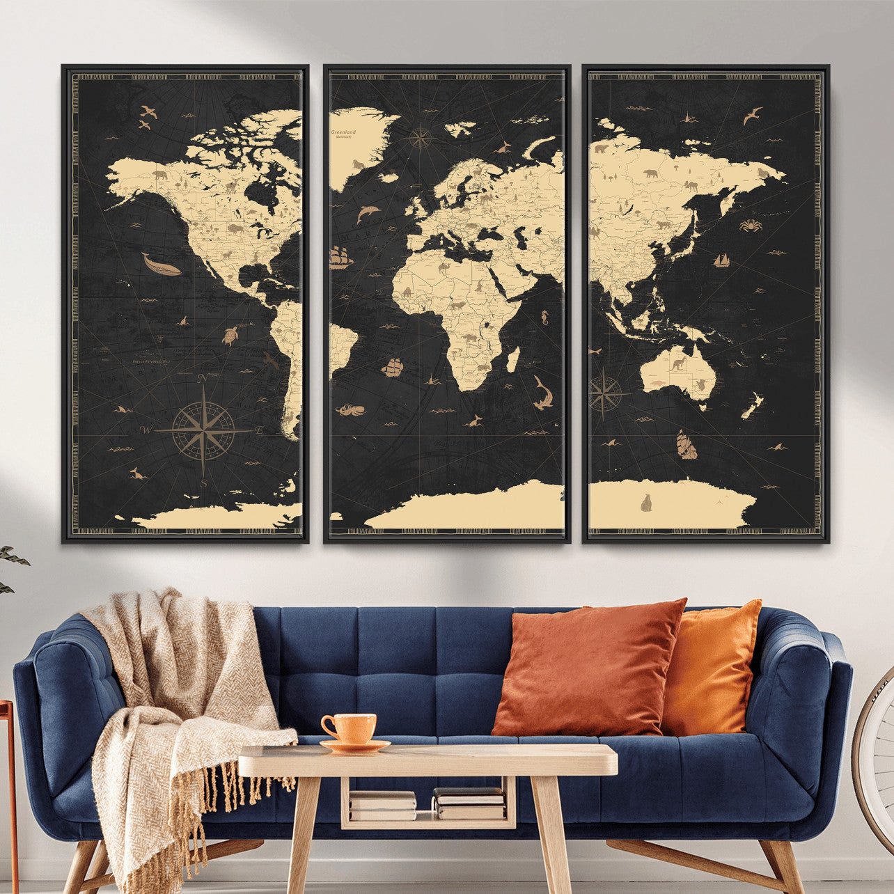 75220264-MGV-CV-36X24 - World Map Wall Art Canvas Print, Modern Decorative Framed Map Artwork Prints for Living Room, Office, Bedroom Wall Decor