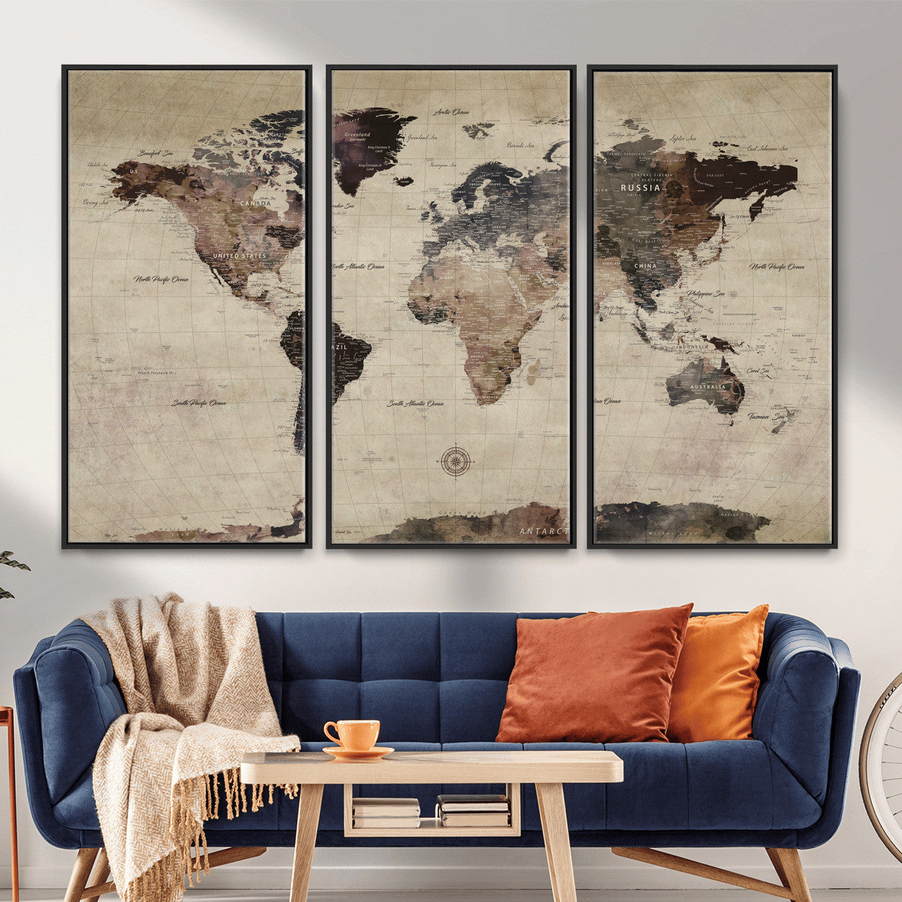 60560672-MGV-CV-36X24 - World Map Wall Art Canvas Print, Modern Decorative Framed Map Artwork Prints for Living Room, Office, Bedroom Wall Decor