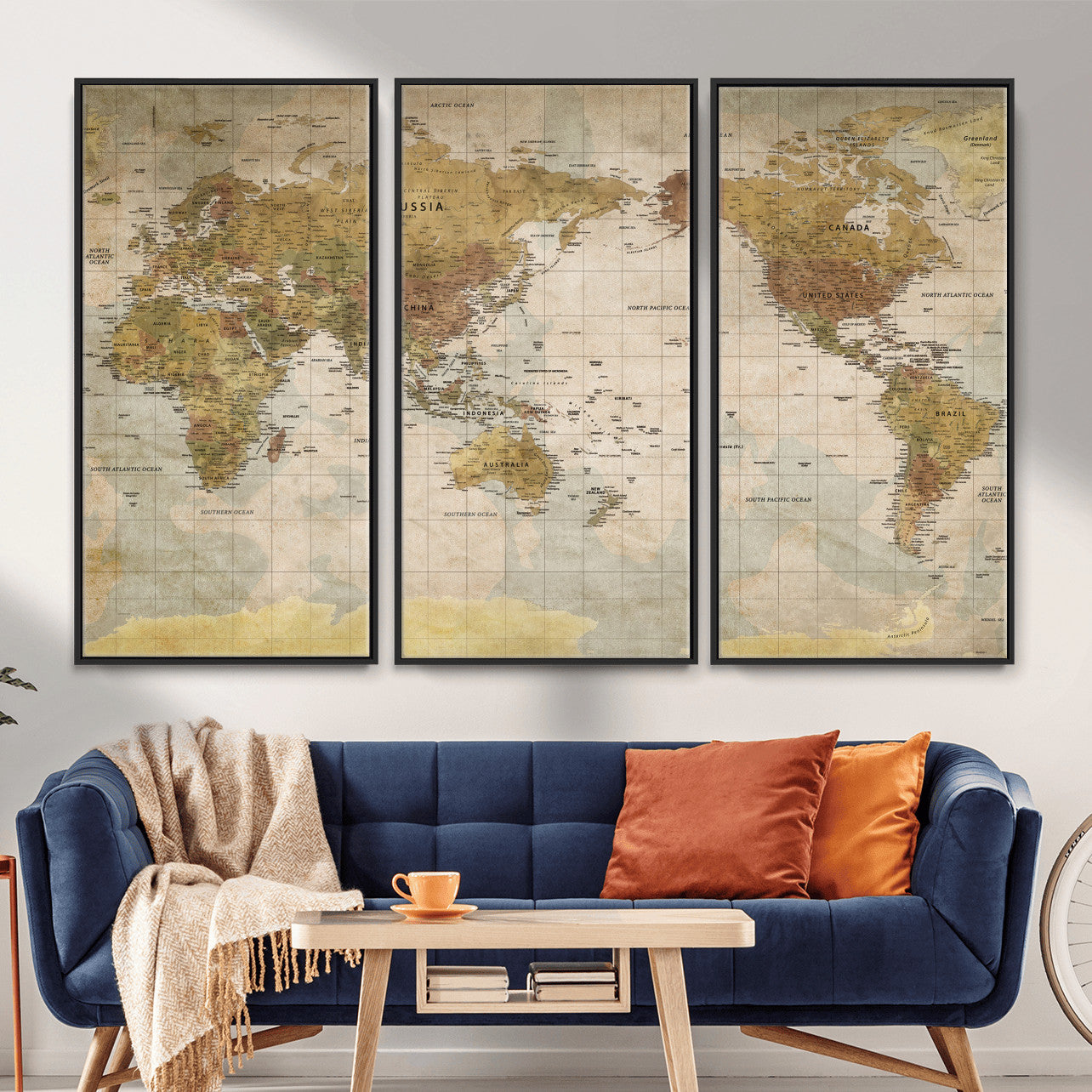 22305205-MGV-CV-36X24 - World Map Wall Art Canvas Print, Modern Decorative Framed Map Artwork Prints for Living Room, Office, Bedroom Wall Decor
