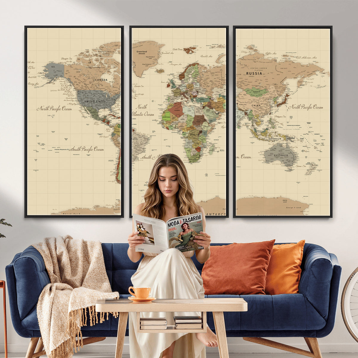 31407854-MGV-CV-36X24 - World Map Wall Art Canvas Print, Modern Decorative Framed Map Artwork Prints for Living Room, Office, Bedroom Wall Decor