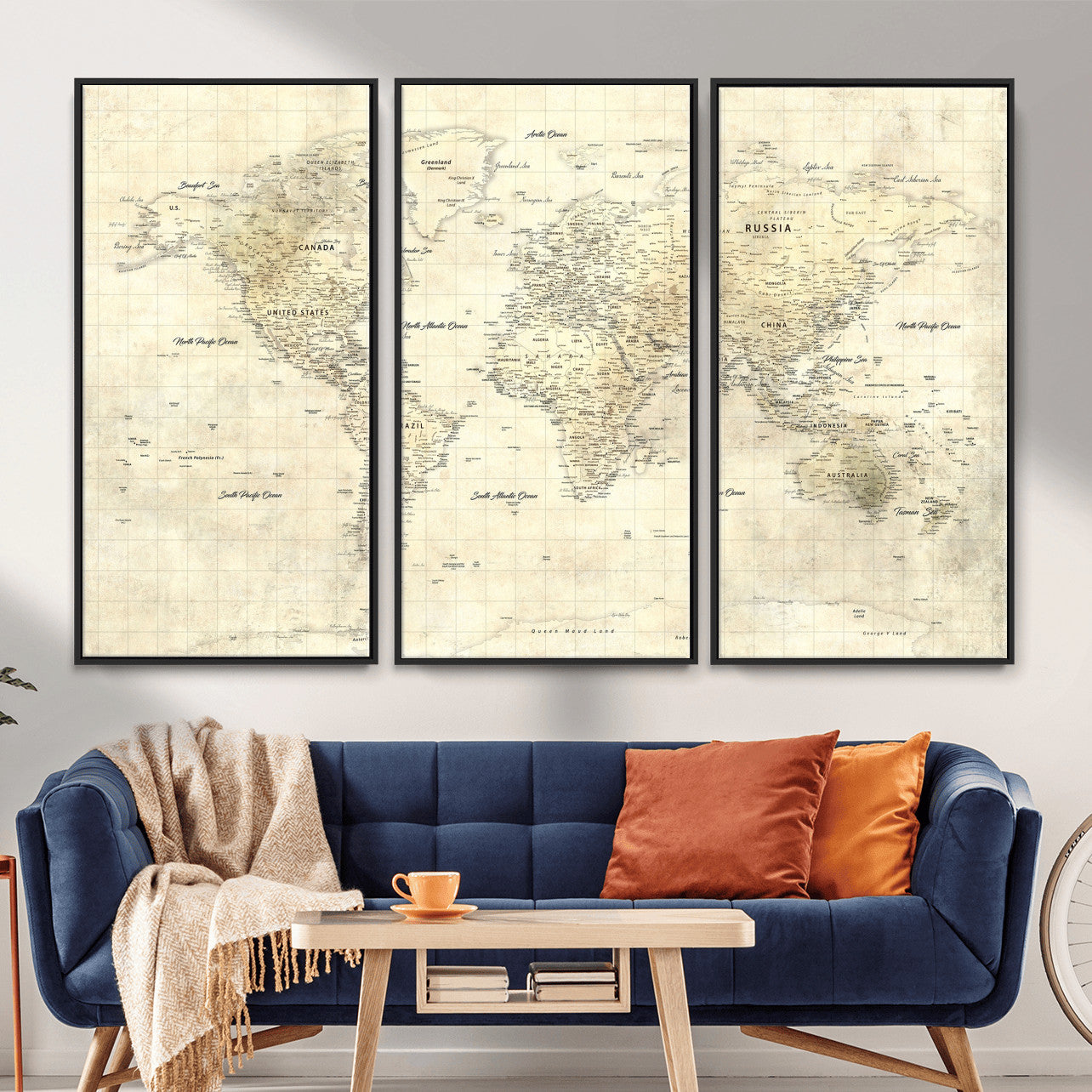 17101439-MGV-CV-36X24 - World Map Wall Art Canvas Print, Modern Decorative Framed Map Artwork Prints for Living Room, Office, Bedroom Wall Decor