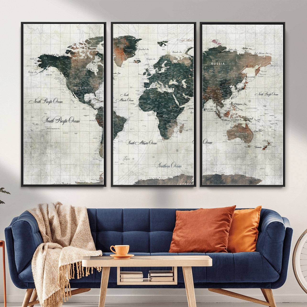 91179593-MGV-CV-36X24 - World Map Wall Art Canvas Print, Modern Decorative Framed Map Artwork Prints for Living Room, Office, Bedroom Wall Decor